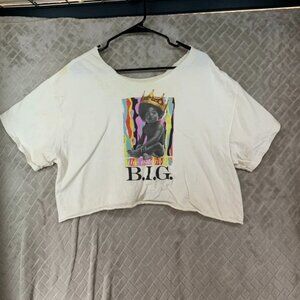 Womens L Notorious B.I.G Crop Top White T Shirt Short Sleeve Graphic Hip Hop